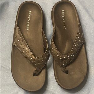 REVITALIGN Brown Studded Thong Sandals